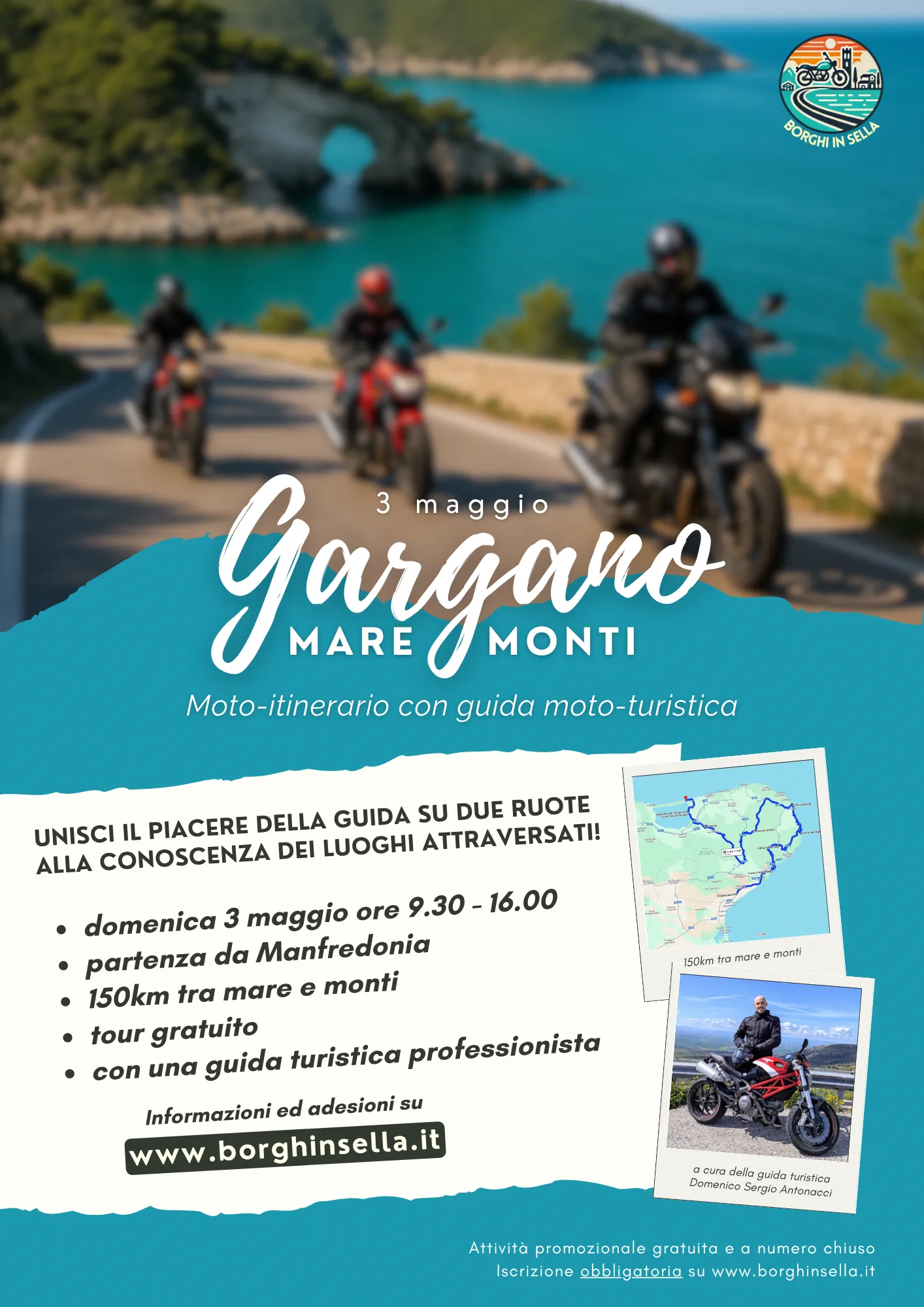 Moto itinerario con guida turistica “Gargano mare e monti” – 3 maggio 2026